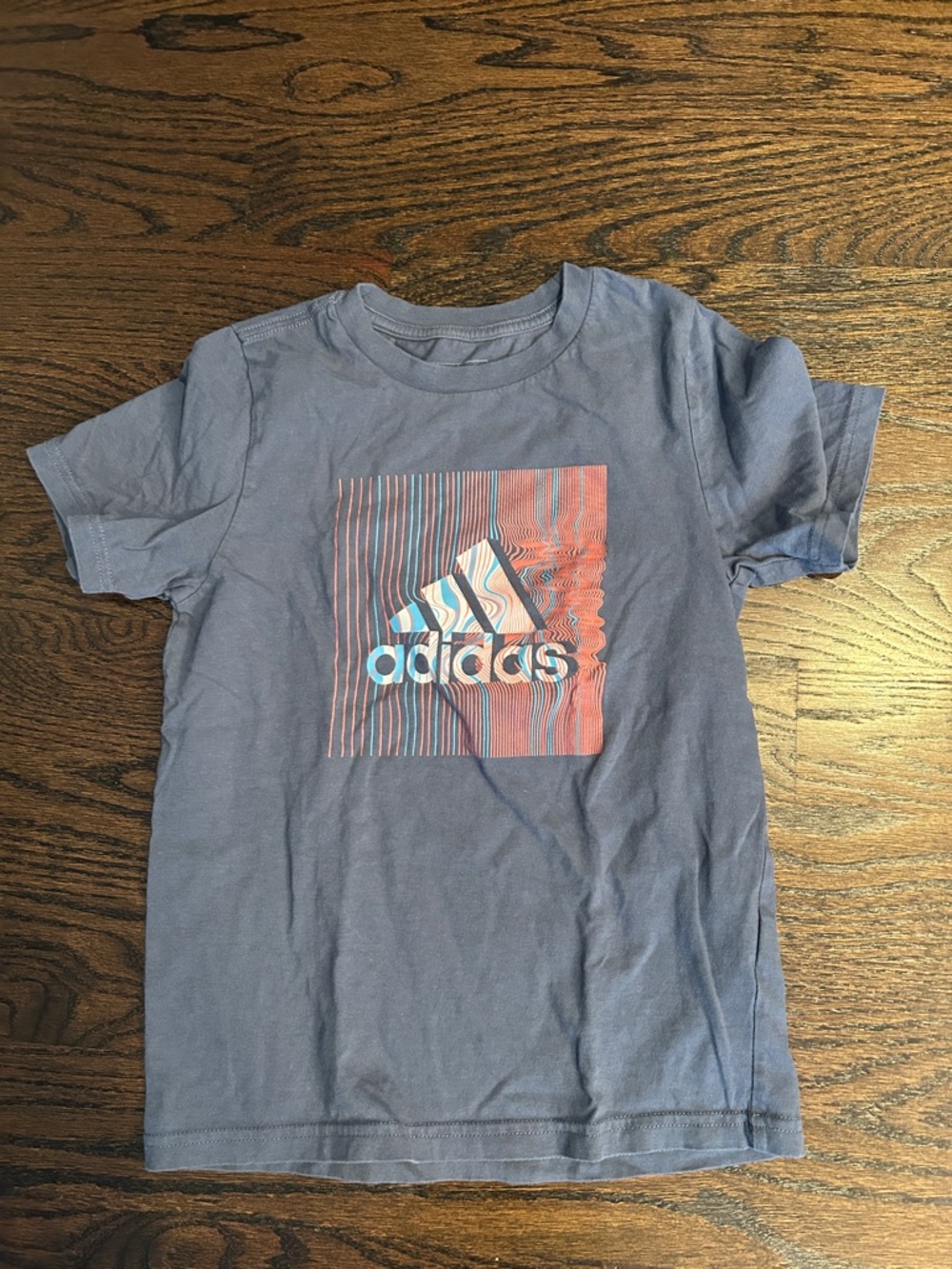 adidas Kids Navy Blue Logo Tee with Striped Graphic